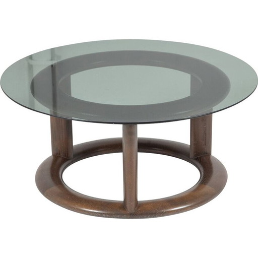 Tavolino da caffè vintage in vetro e mogano di Burkhard Vogtherr per Rosenthal, 1970