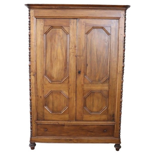 Solid Poplar Wood Antique Wardrobe, Italy Mid 19th Century