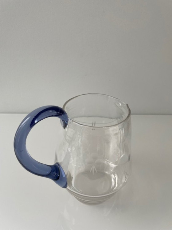 Image 1 of Vintage Boheems glas schenkkan blauw handvat