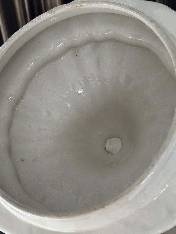 Image 1 of Vintage Baroque-Style Ceramic Lidded Bowl with Hand-Applied Flowers