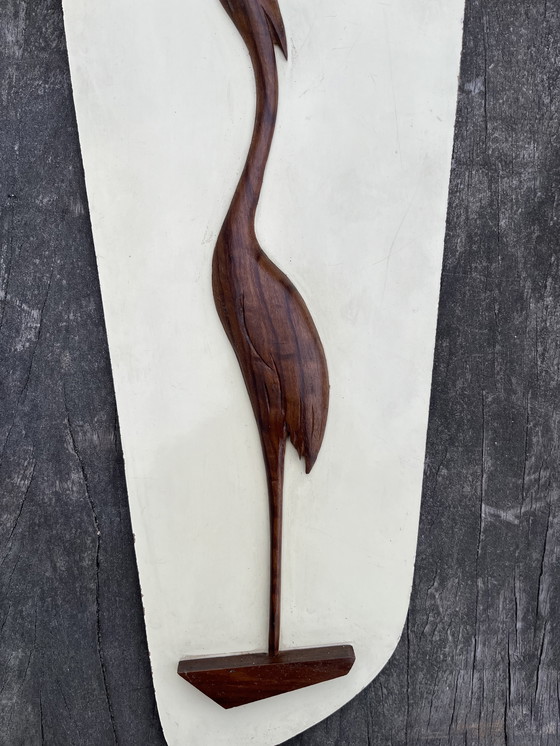 Image 1 of Vintage mid century kraanvogel wandpaneel 