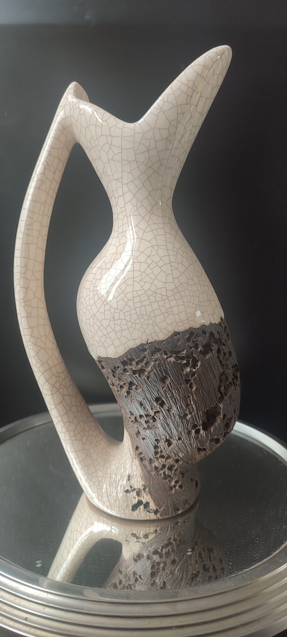 Image 1 of Freeform Raku and Worm-eaten Wood Pitcher Vase (1960/70)
