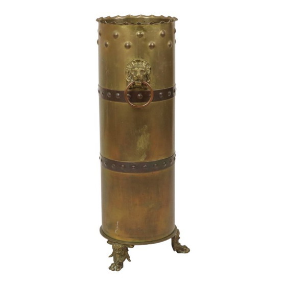 Unieke Obus Paraplubak XL Trench Art 1915 WO1 Leeuwenkoppen – Brass, Vintage (photo 9 of 25)