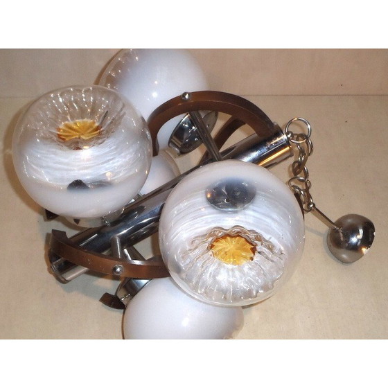 Image 1 of Vintage chandelier in blown glass and chromed metal, Italy 1970