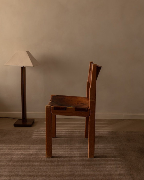 Image 1 of Sedia vintage Maison Regain in olmo e pelle color cognac, Francia anni '70