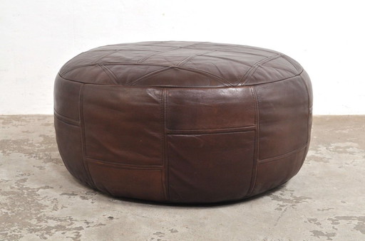 Pouf vintage en cuir patchwork 1970