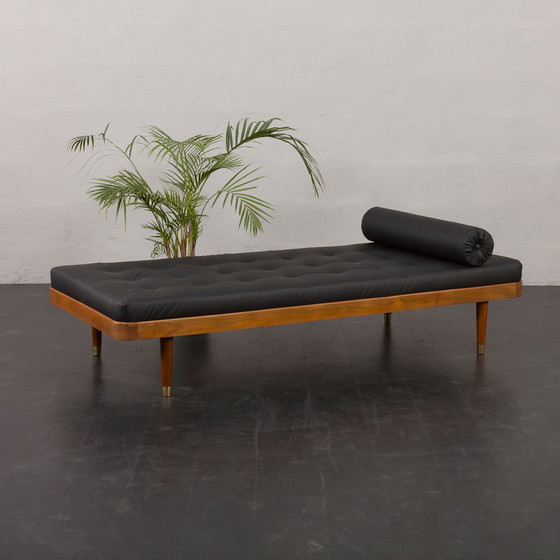 Image 1 of Teak en zwart lederen daybed van Horsens Møbelfabrik, 1960