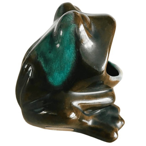 Image 1 of Vintage glazed Canadian ceramic frog with open mouth 1970's