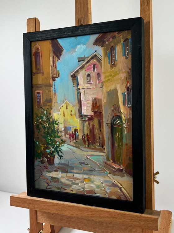 Image 1 of Original Oil Painting City Street Landscape Life between walls