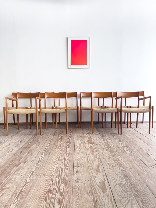 Mid Century Deense Teakhouten Eetkamerstoelen #57 & 77 door Niels O. Møller, J. L. Moller, Set van 10