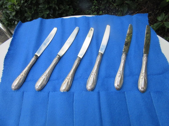 Image 1 of 6 small knives marked 800 (twice) and Solingen, art nouveau style