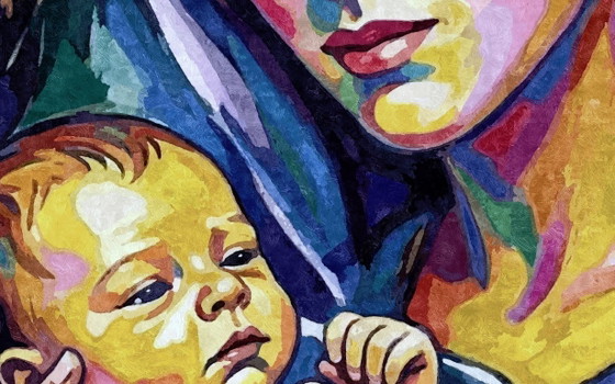 Image 1 of Jesús, María y José / Pintura al óleo impresionista de gran formato (80x80 cm)