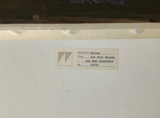 Image 1 of Colored etching in a beautiful frame. Hear, see, and be silent.