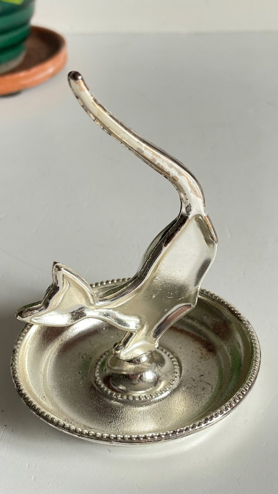 Image 1 of Zilverkleurig metalen katten sieradenbakje