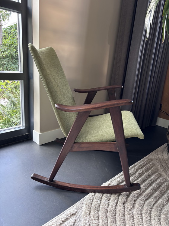Designer Rocking Chair Louis Van Teeffelen, Midcentury – Textile, Wood (photo 5 of 5)