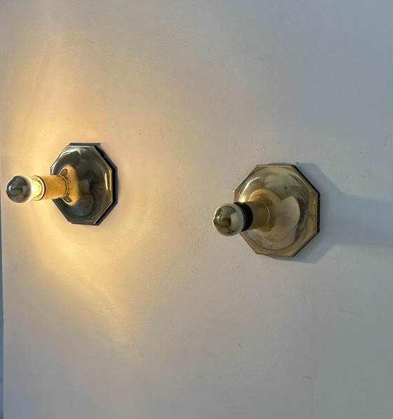 Image 1 of Coppia di applique vintage in ottone di Motoko Ishii per Staff Leucthen, 1970