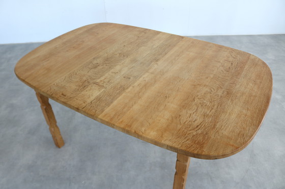 Image 1 of brutalist extendable oak dining table