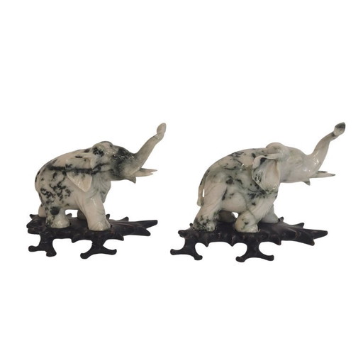 Pair of elephant paperweights, veined marble, 80’s - France