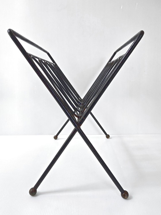 Image 1 of Portariviste vintage anni '50 in acciaio laccato nero e ottone, DLG Jean Royère, anni '50