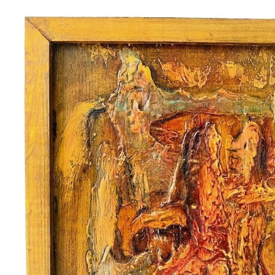 Image 1 of Abstract oil on wood impasto painting J. Dieltjens 1960s