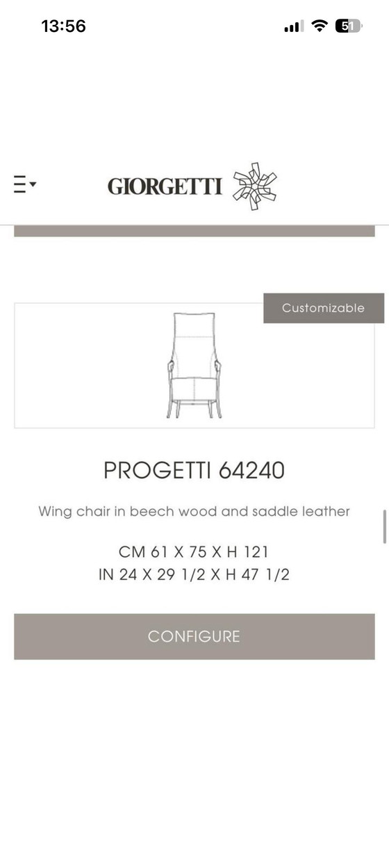 Image 1 of Giorgetti progetti Wing fauteuil leer 