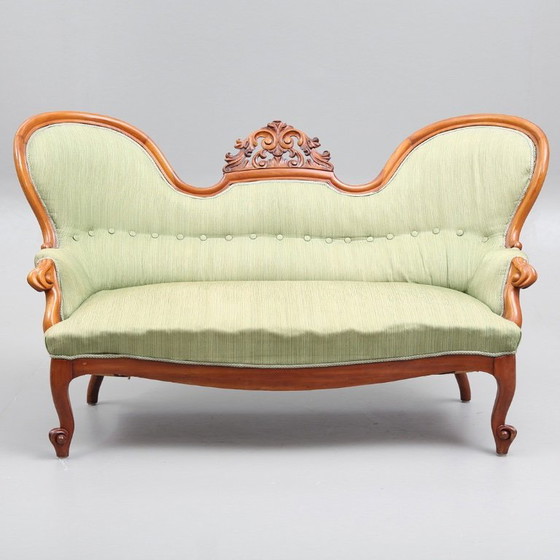 Image 1 of Neo-Rococo antique sofa in wood with textile upholstery, dating to 1920–1930, measuring 164 cm wide by 70 cm high and 94 cm deep