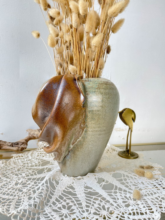 Vase Vintage en Grès avec Glaçure Effet Drapé (photo 6 of 14)