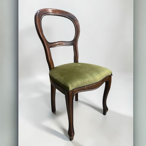 Image 1 of Vintage Holzstuhl im Louis-Philippe Stil | Grüner Polsterstuhl | Antiker Esszimmerstuhl | Massivholz Stuhl Shabby Chic