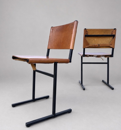 5 sedie Memento — Jesse Sanderson per WDSTCK, pelle color cognac – eetkamerstoelen, Leather, Metal