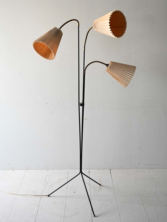 Image 1 of Scandinavische vloerlamp met drie armen uit 1950