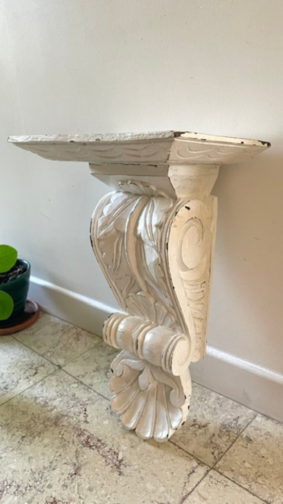 Patinated White Wall Console Shelf – Shelving unit, Wood (photo 23 of 35)
