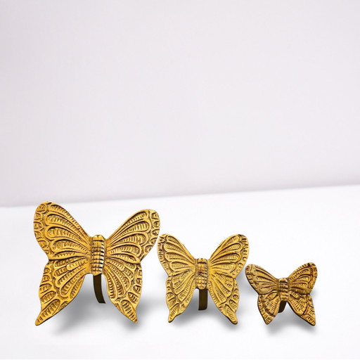 Goldene Messing Schmetterlingsskulpturen - Satz von 3 | Vintage Home Decoration von Saraya Abden