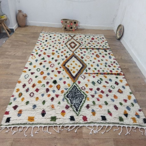 Tappeto Azilal berbero marocchino – 300 x 196 cm – Lana naturale – Design geometrico colorato