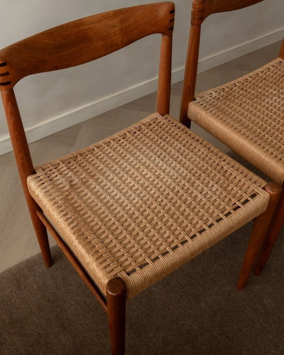 Image 1 of Vintage Dining Chairs by Henry Walter Klein for Bramin Møbler, Danish Teak Paper Cord Dining Chairs, 1960s, Set of 3