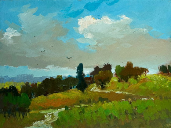 Image 1 of Original Oil Painting Summer Forest Landscape A path through summer meadows