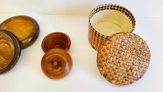 Image 1 of 3 boites bois et paille vintage