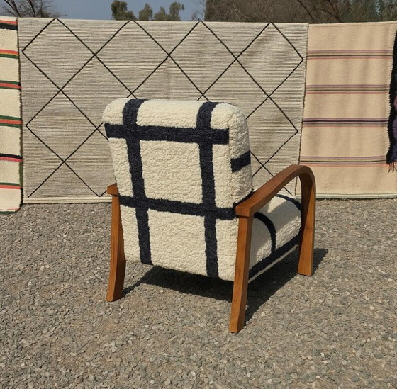 Image 1 of Handmade Moroccan Berber Armchair & Ottoman: Red Wool Stripes