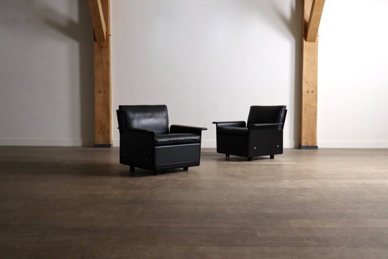 Image 1 of Paar Dieter Rams Modell 620 Lounge-Sessel, schwarzes Leder, für Vitsoe, 1980er Jahre