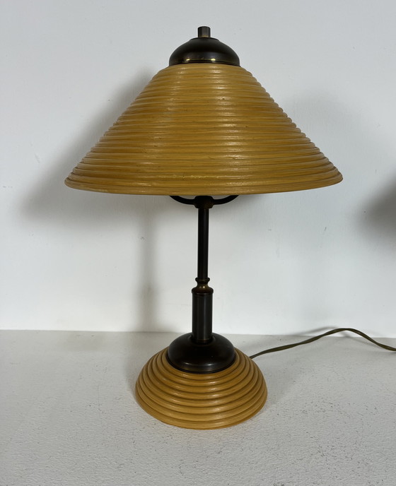 Image 1 of 2 lampade vintage in rame e rattan, Italia