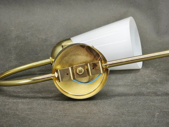 Image 1 of Paar Opalglas-Wandlampen aus Messing von Kamenický Šenov, 1970er Jahre