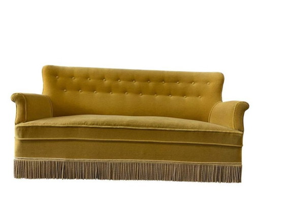 Image 1 of Poltrona/divano/tre posti vintage color giallo ocra con frange
