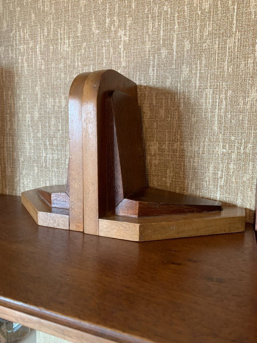 Vintage Wooden Bookends - Art Deco / Amsterdam School – decoratieve objecten