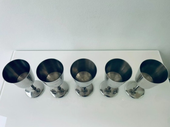 Image 1 of Set of 5 vintage stainless steel goblets – minimalist design