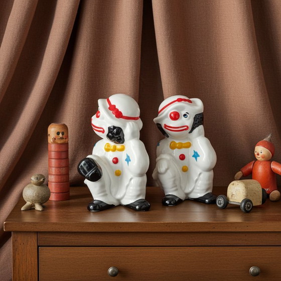 Image 1 of Paire de serre-livres vintage en céramique représentant des clowns