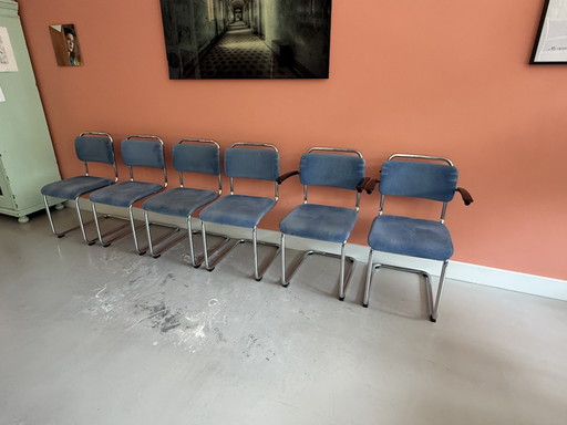 6 chaises longues originales Gispen Dutch Originals – 4 x 101L + 2 x 201L avec accoudoirs