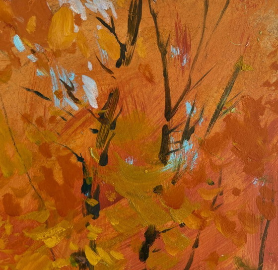 Image 1 of Original Oil Painting Autumn Coastal Landscape The whisper of autumn leaves over the river