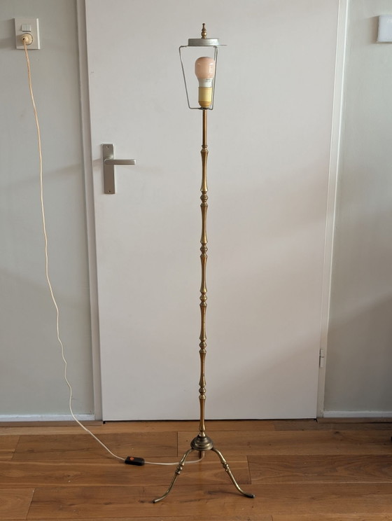 Armchair Bamboo Brass Floor light vintage France 1960s, Textile, Beige (photo 4 of 7)