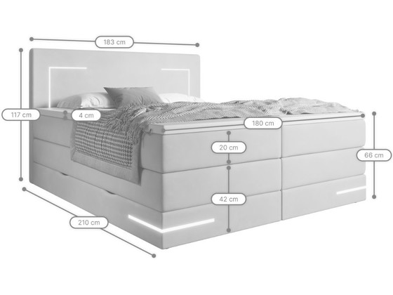 Image 1 of Detroit Box Spring with LED lighting, topper, and storage space 180x200