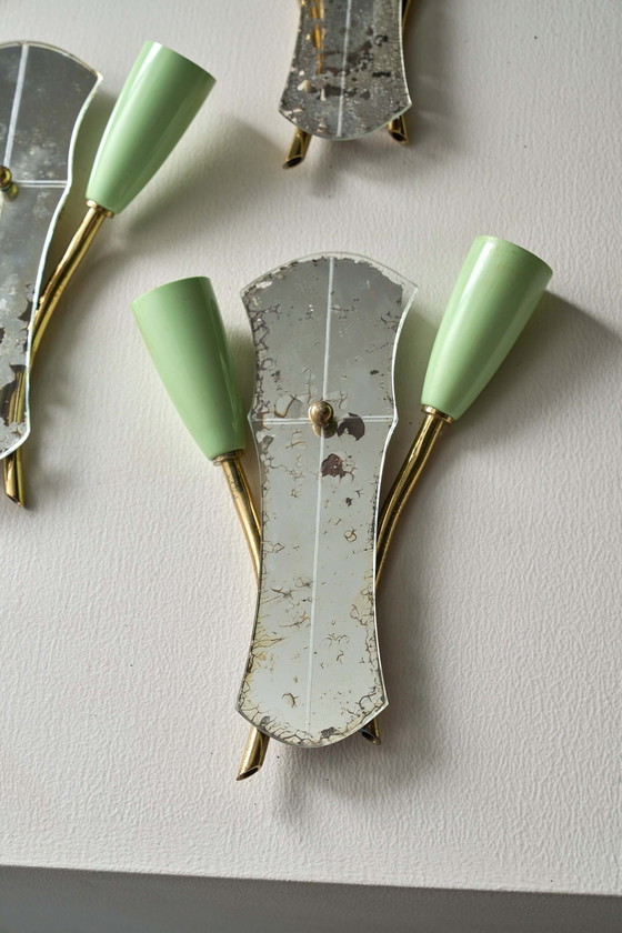Applique murale en laiton et verre miroir, années 1950, Appliques murales, Plastique (photo 14 sur 15)