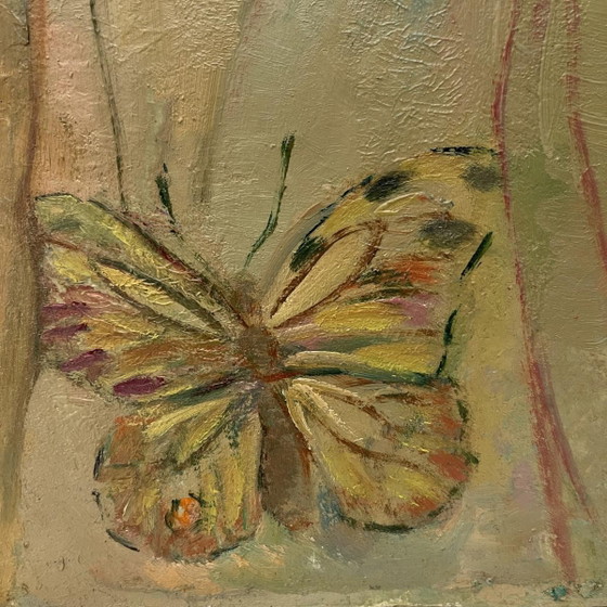 Roland Flory, The Butterflies, 3 Women's Faces, Oil Painting on Panel, 1975 – Paintings & Drawings (photo 7 of 11)